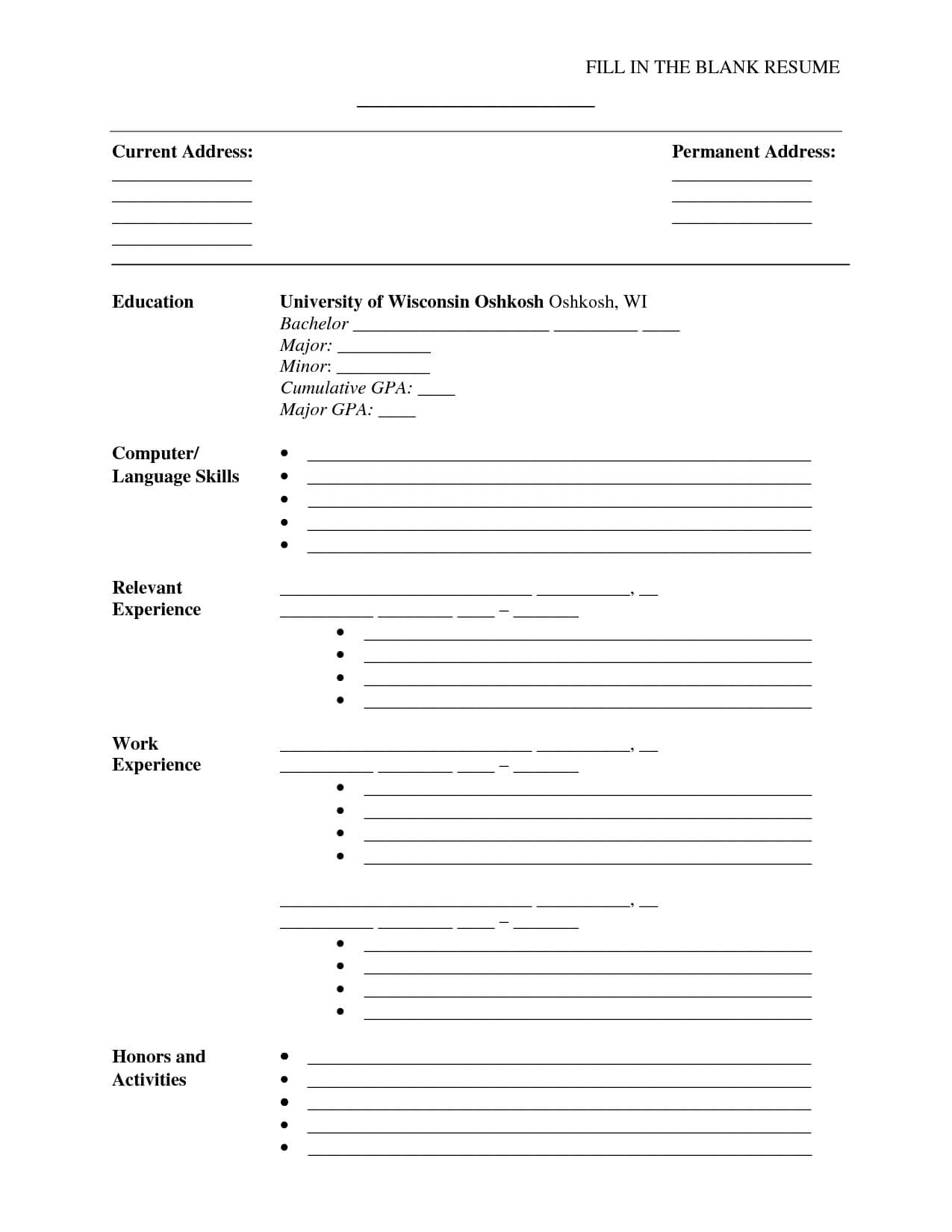 A Cv Template To Fill In | Free Printable Resume, Free In Blank Resume Templates For Microsoft Word