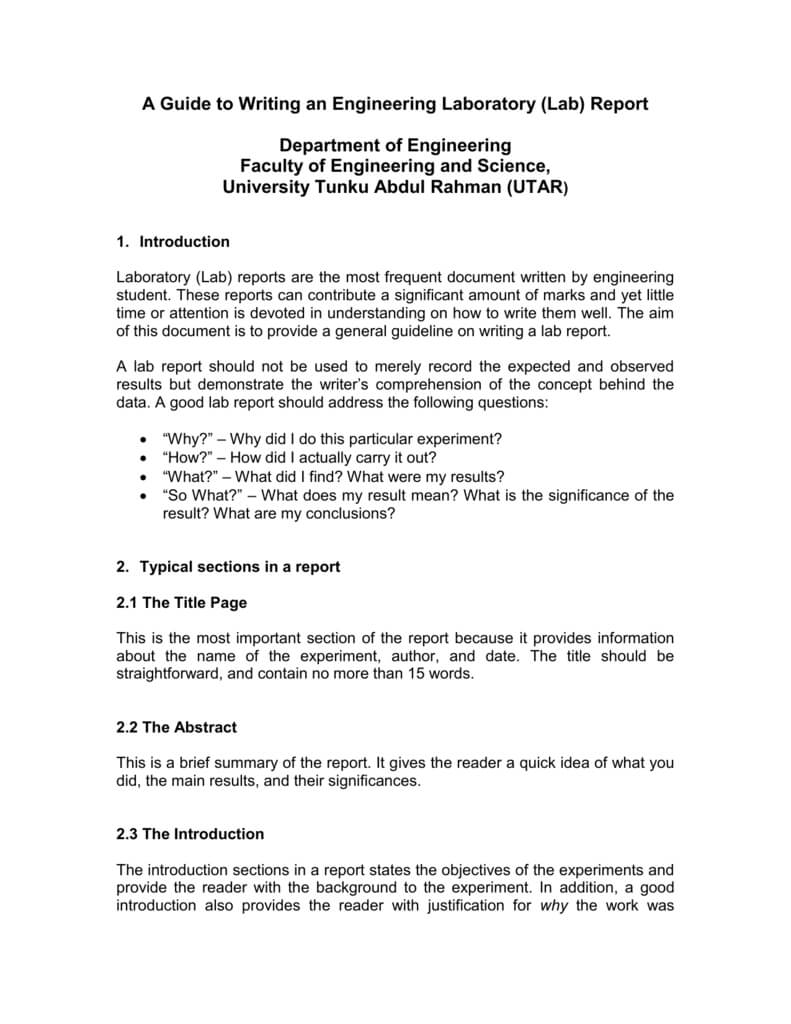 A Guide To Writing An Engineering Laboratory (Lab) Report Inside Engineering Lab Report Template