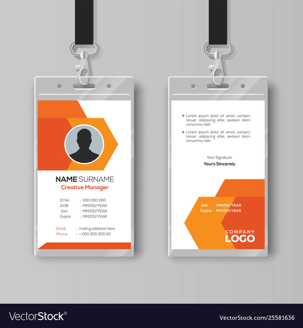 Abstract Orange Id Card Design Template With Conference Id Card Template