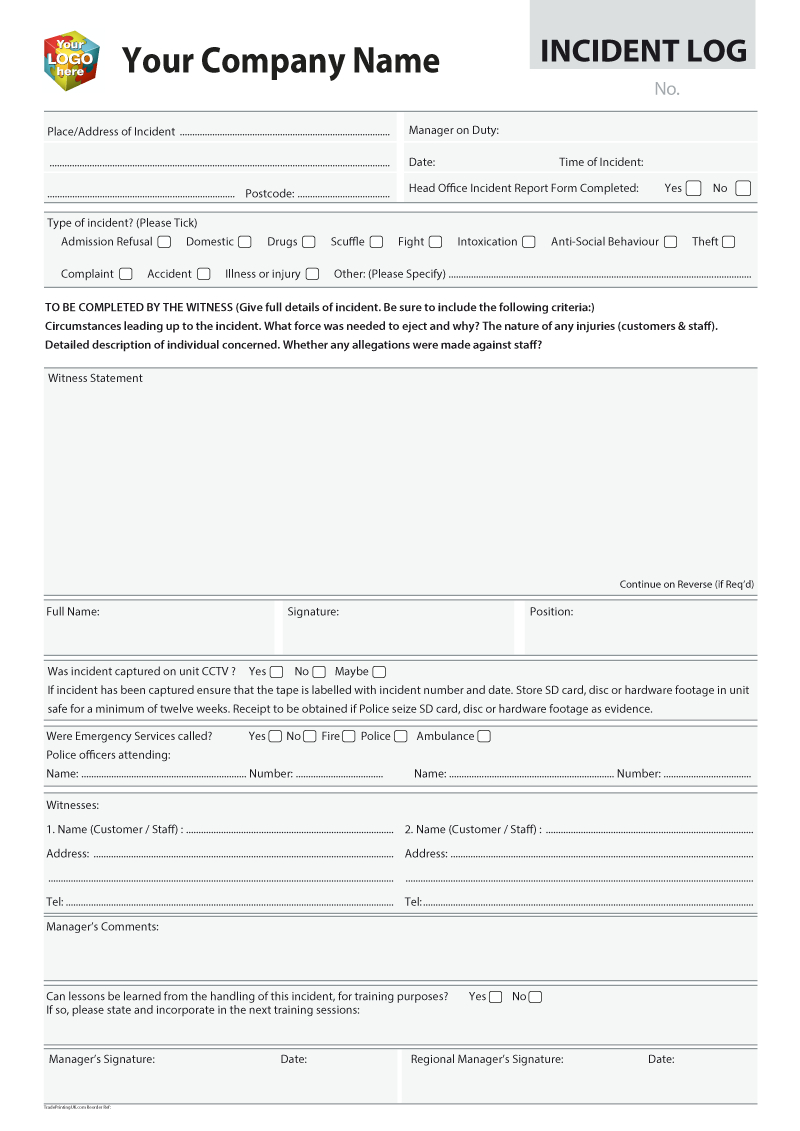 Accident, Injury, Incident Report Log Templates For Intended For Incident Report Book Template