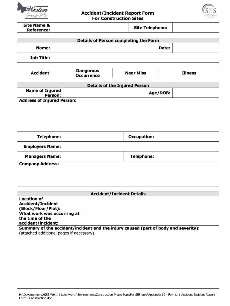 Accident Report Form – Fill Online, Printable, Fillable Within Construction Accident Report Template