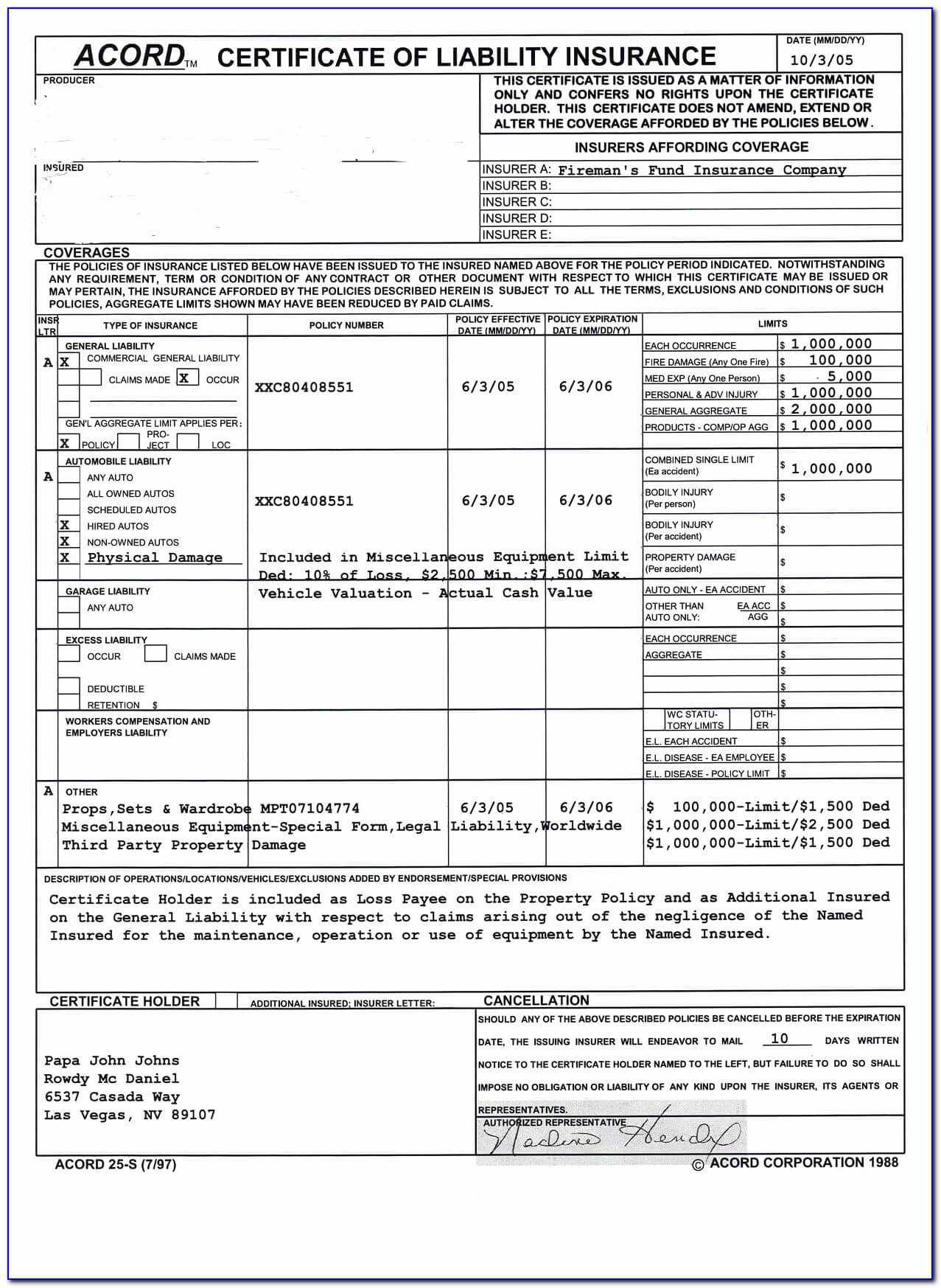 Acord Insurance Certificate Template Unique Insurance Accord Within Acord Insurance Certificate Template