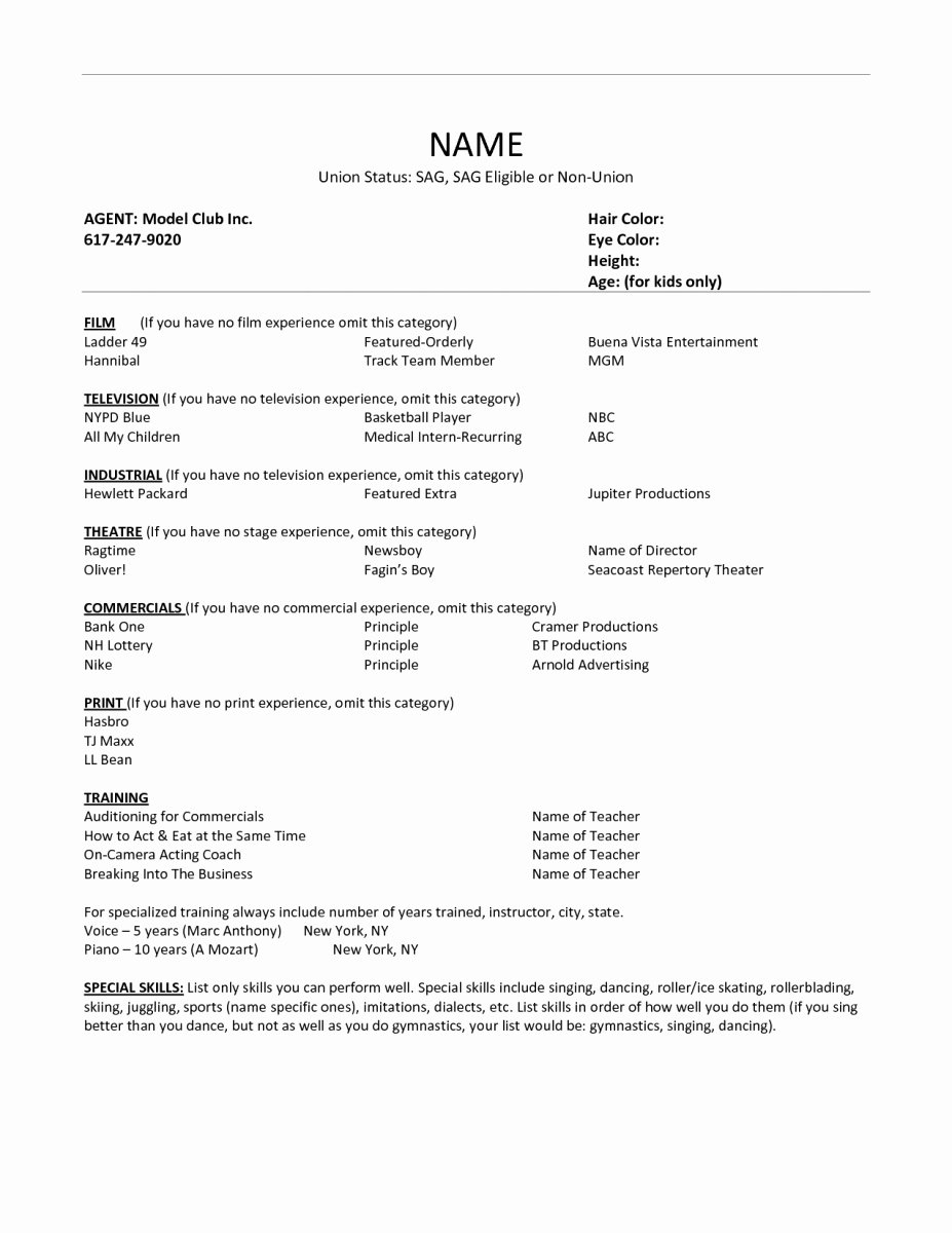 Acting Resume Template For Microsoft Word Fresh Free 18 With Regard To Theatrical Resume Template Word