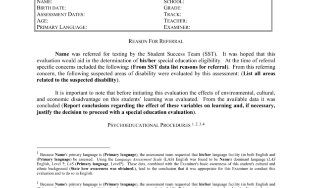 Adhd Report Template for School Psychologist Report Template