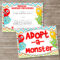 Adopt A Monster Certificate And Sign Set | Dandelion Avenue With Regard To Toy Adoption Certificate Template