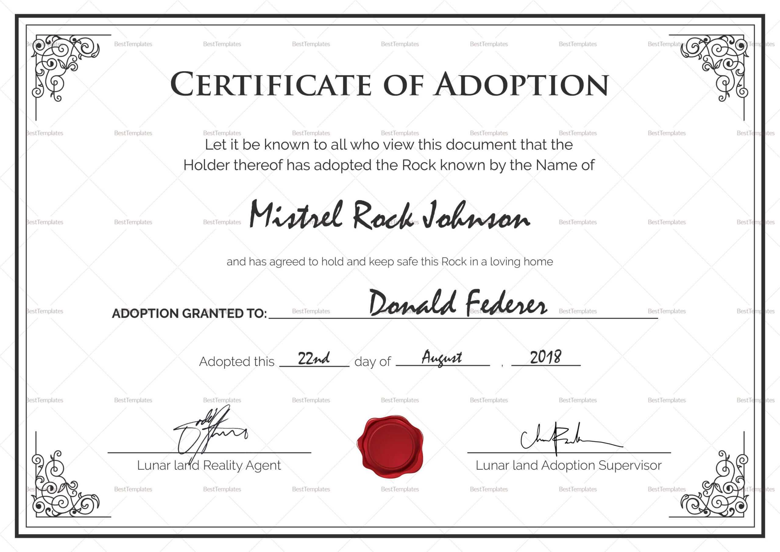 Adoption Birth Certificate Template | Certificate Templates Pertaining To Child Adoption Certificate Template