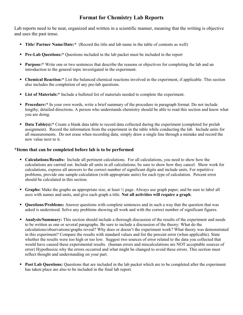 Ap Chemistry Lab Report Format Inside Lab Report Template Chemistry