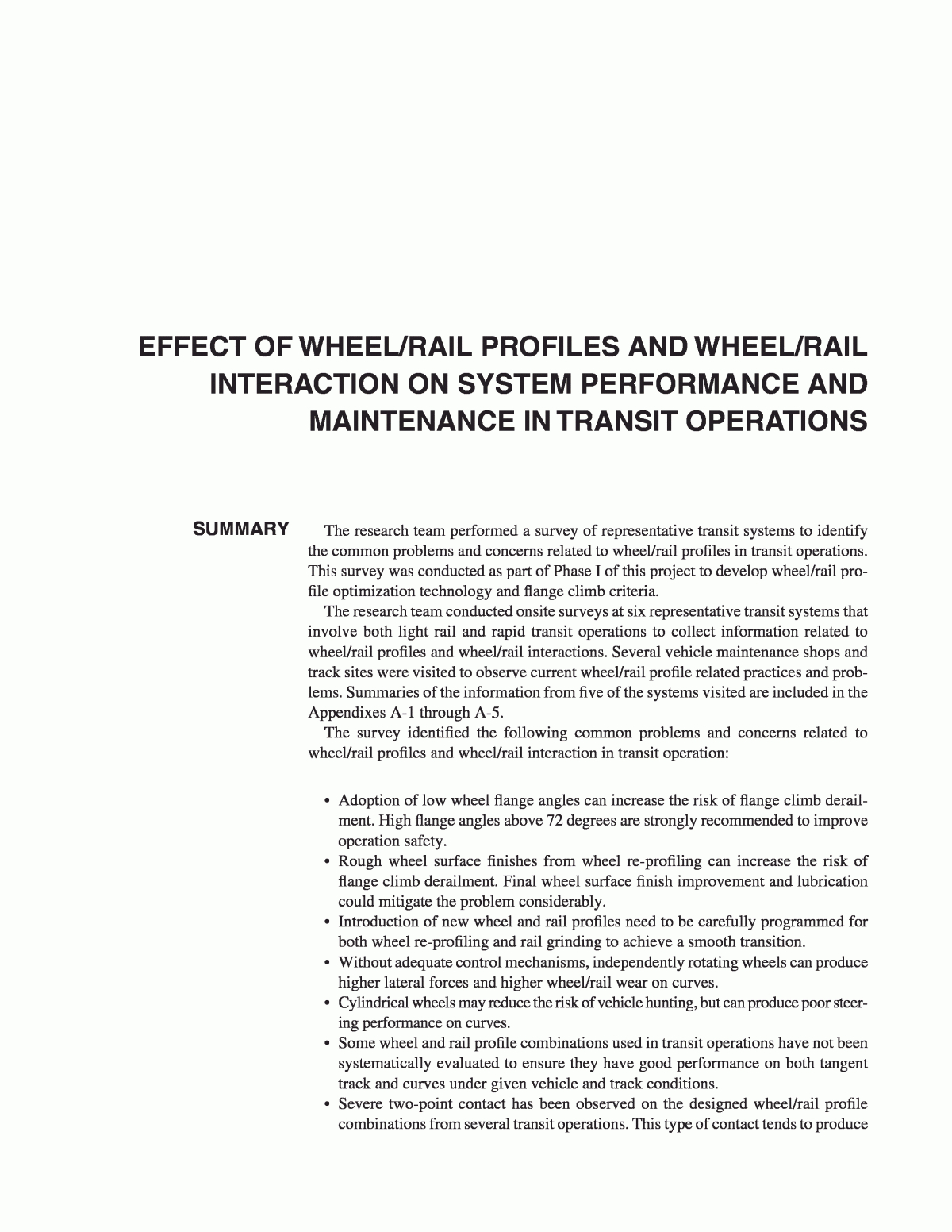 Appendix A – Effect Of Wheel/rail Profiles And Wheel/rail With Regard To Blank Performance Profile Wheel Template