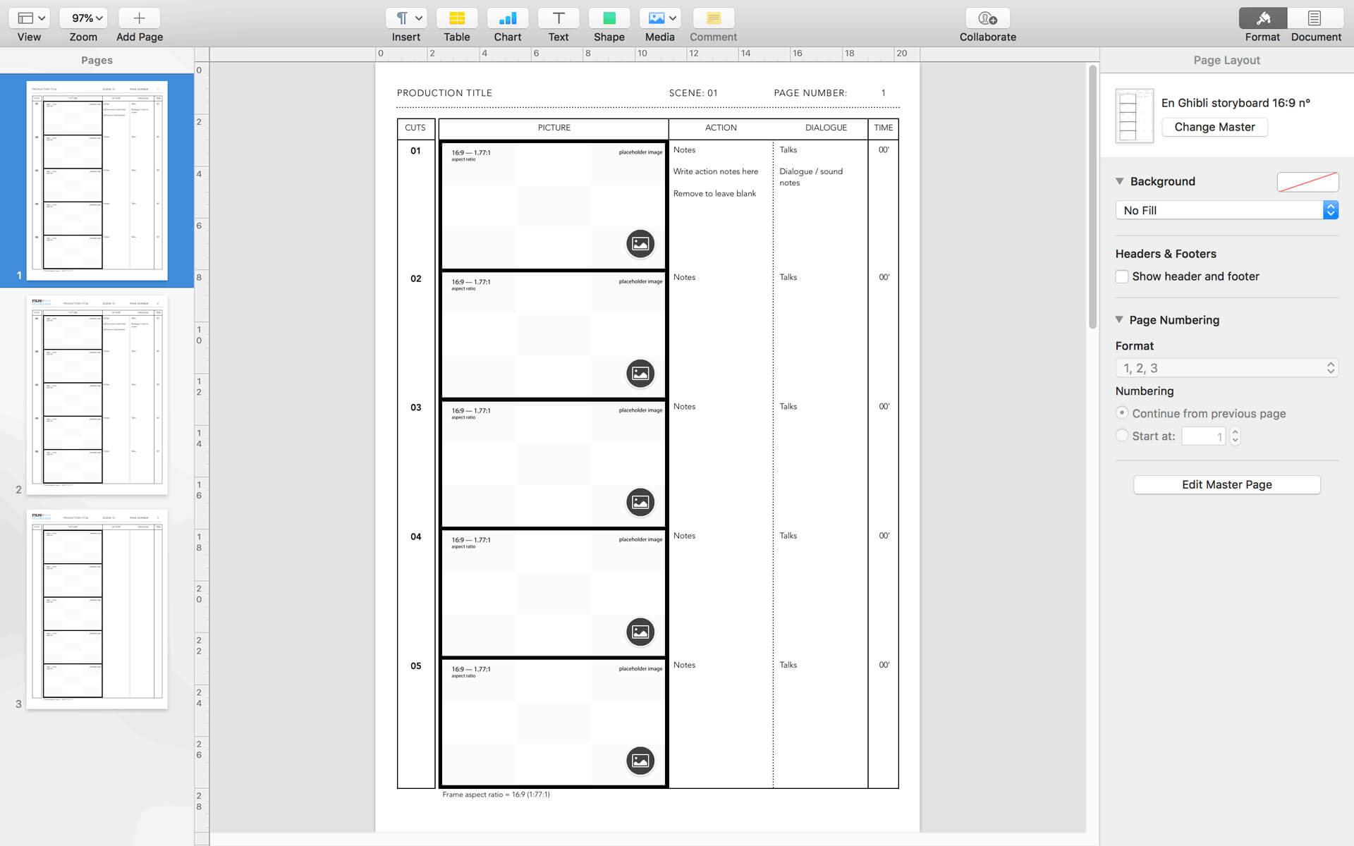 Apple Pages Anime Storyboard Template For 16:9 Aspect Ratio For Word Label Template 16 Per Sheet A4