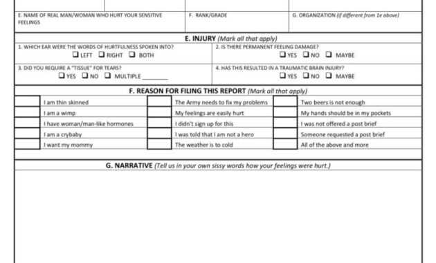 Army Hurt Feelings Report | Hurt Feelings, It Hurts throughout Hurt Feelings Report Template