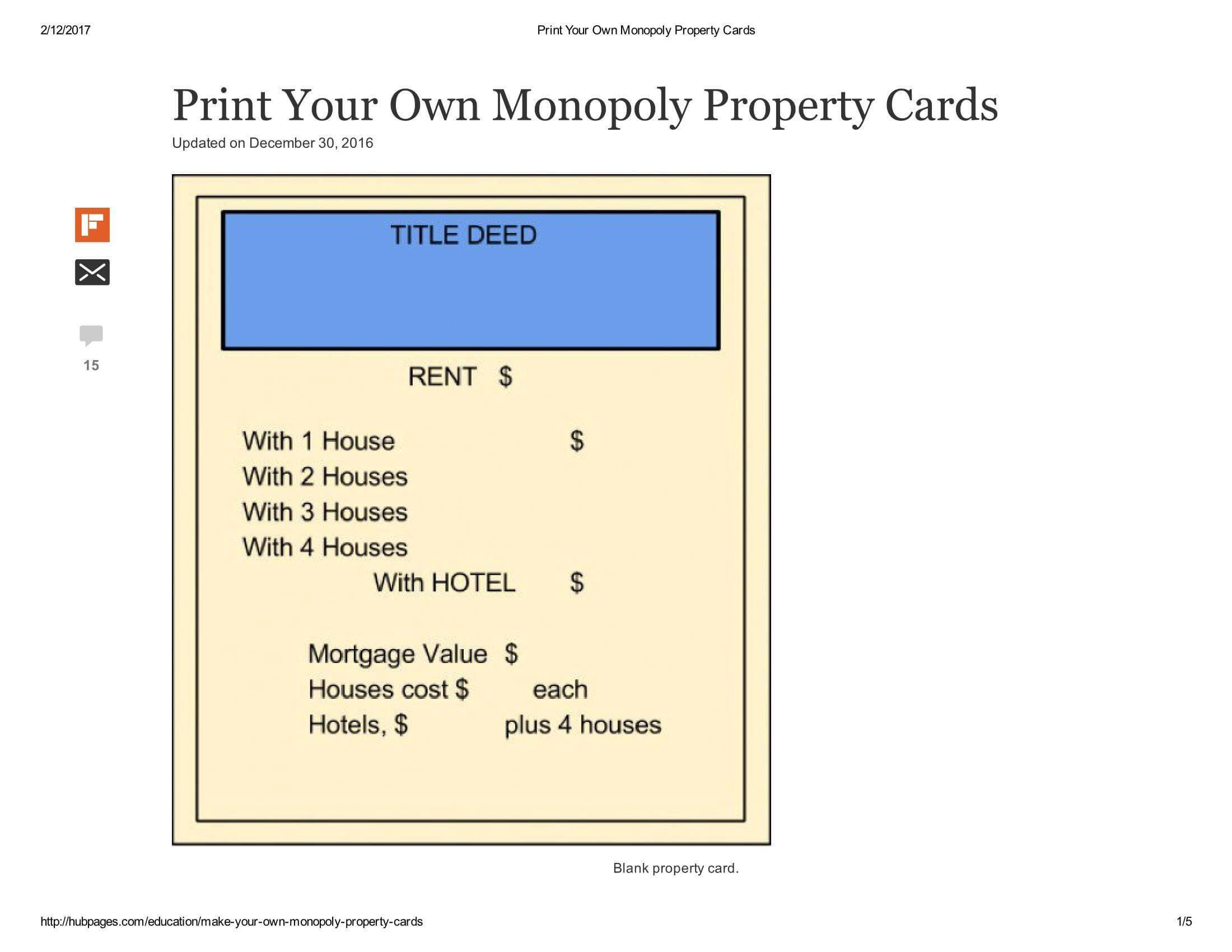 Astonishing Printable Monopoly Board Game Home Improvement Inside Monopoly Property Cards Template