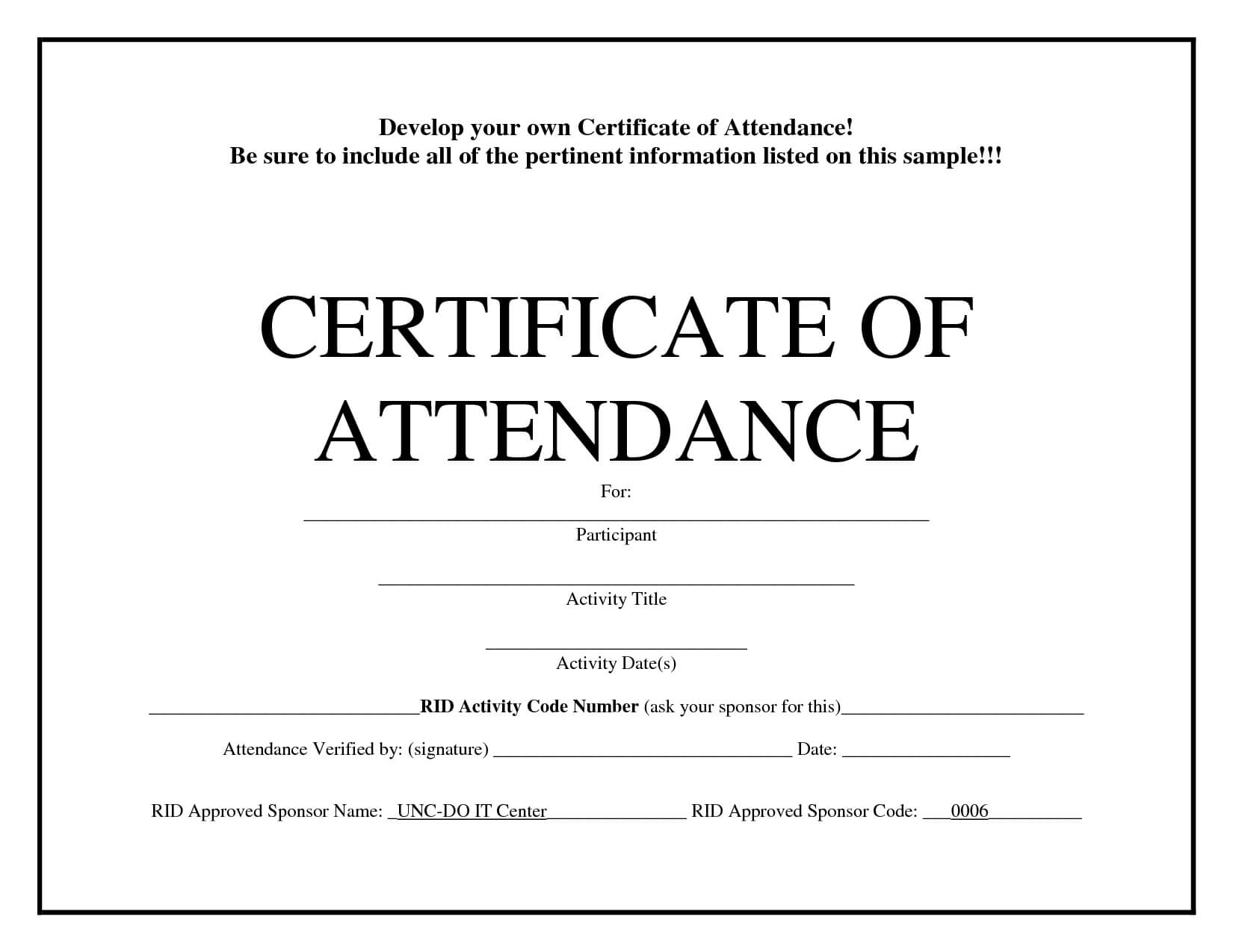 Attendance Certificate Template – Ironi.celikdemirsan In Perfect Attendance Certificate Free Template