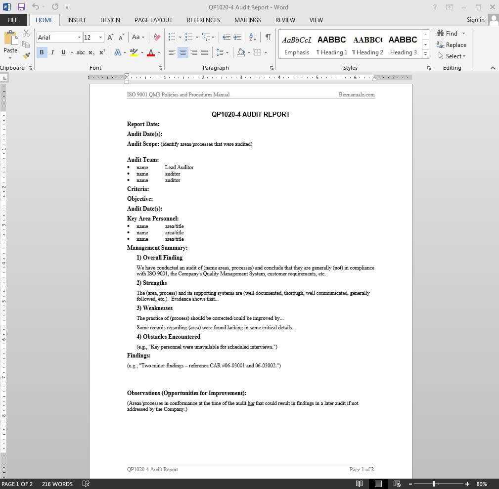 Audit Report Iso Template | Qp1020 4 Within Iso 9001 Internal Audit Report Template