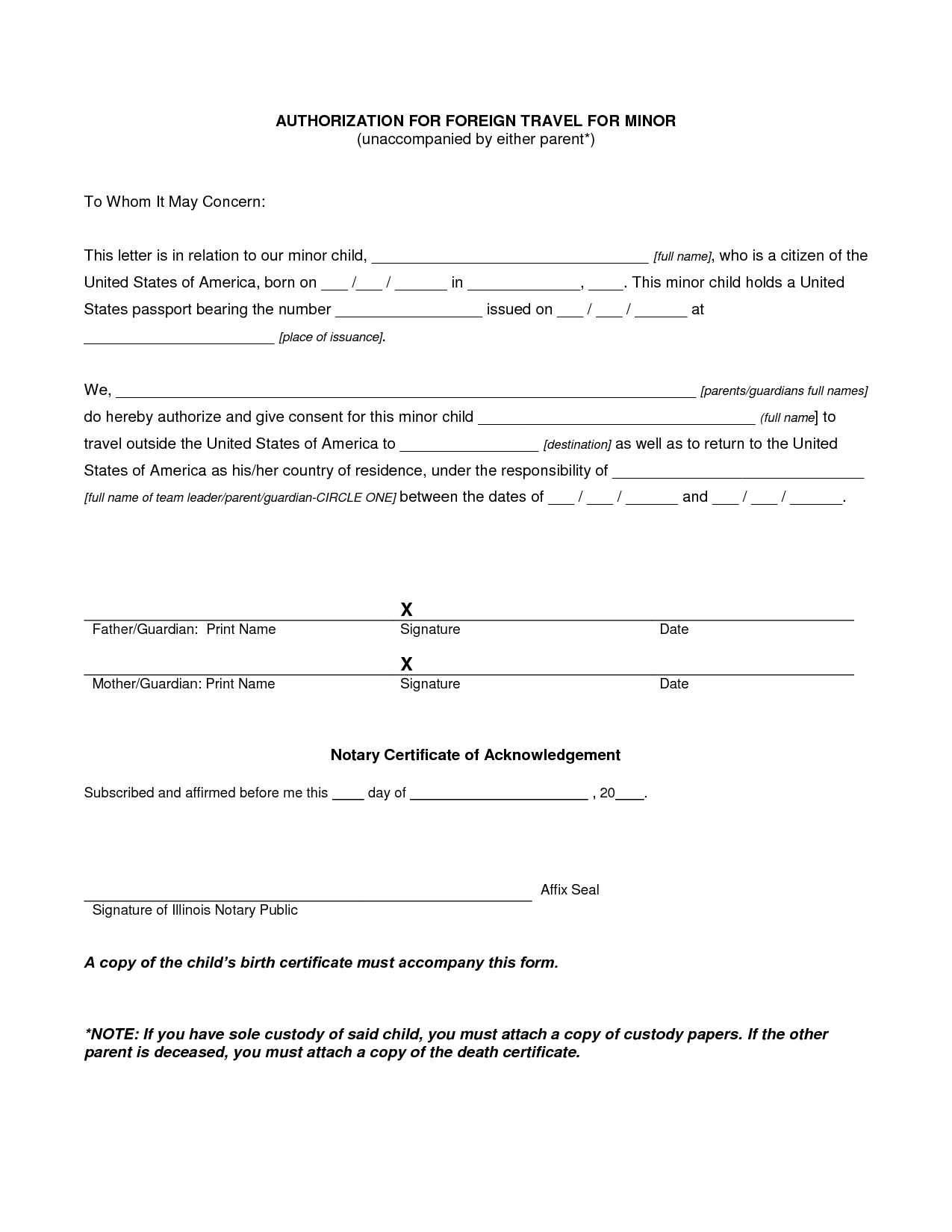 Authorization Letter For Child Travel With Grandparents With Regard To Fit To Fly Certificate Template