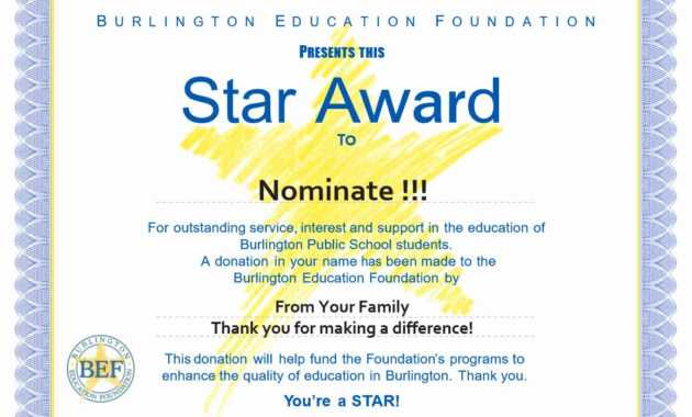 Award Certificate Template Free Fresh Star Awards Burlington inside Star Award Certificate Template