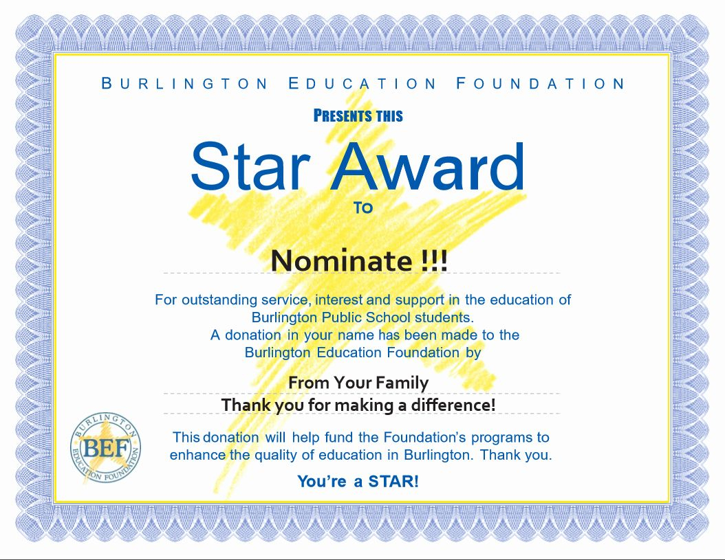 Award Certificate Template Free Fresh Star Awards Burlington Regarding Star Certificate Templates Free