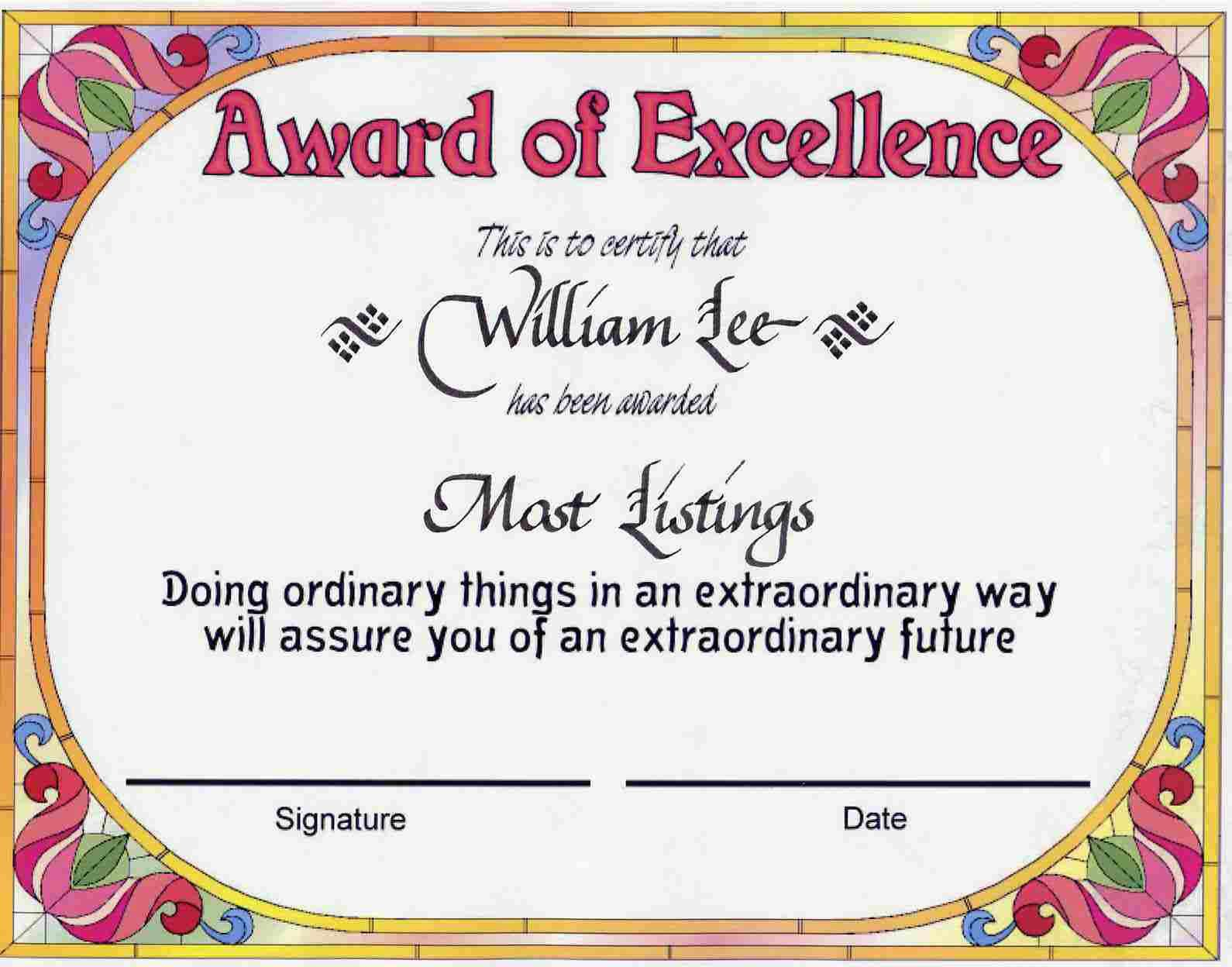 Award Certificates | Award Of Excellence Certificate Award Within Award Of Excellence Certificate Template