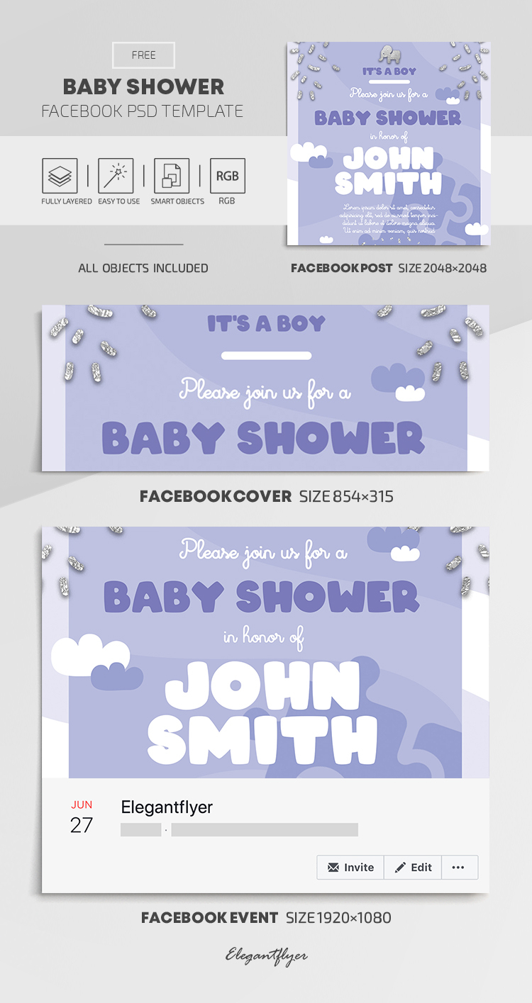 Baby Shower – Free Facebook Cover Template In Psd + Post + For Facebook Banner Template Psd