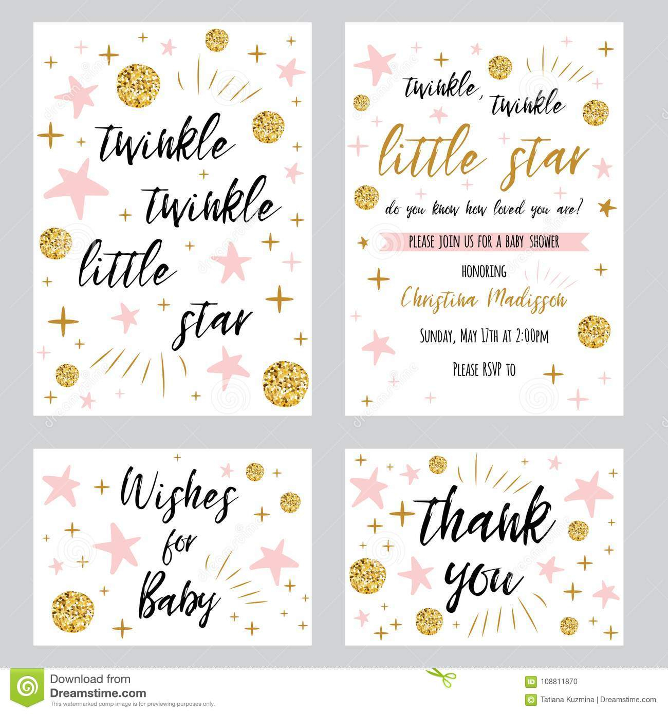 Baby Shower Girl Templates Twinkle Twinkle Little Star Text With Template For Baby Shower Thank You Cards