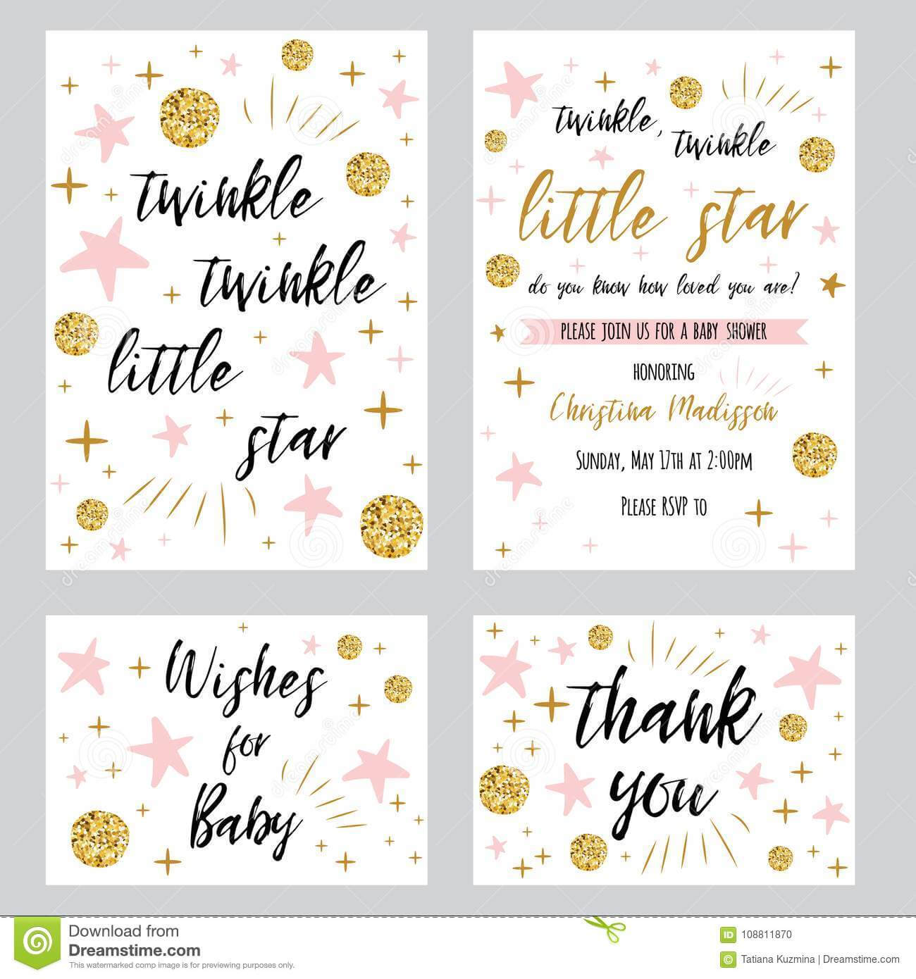 Baby Shower Girl Templates Twinkle Twinkle Little Star Text With Thank You Card Template For Baby Shower