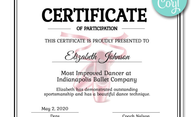 Ballet Certificate | Dance Technique, Certificate Templates in Track And Field Certificate Templates Free