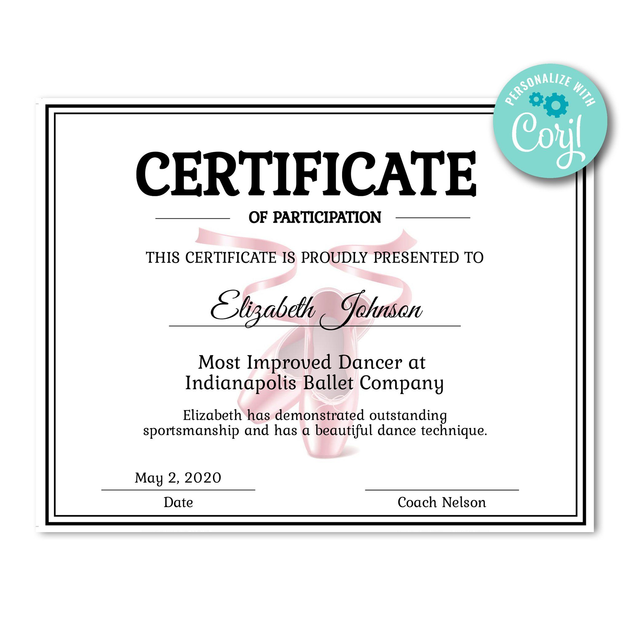 Ballet Certificate | Dance Technique, Certificate Templates In Track And Field Certificate Templates Free