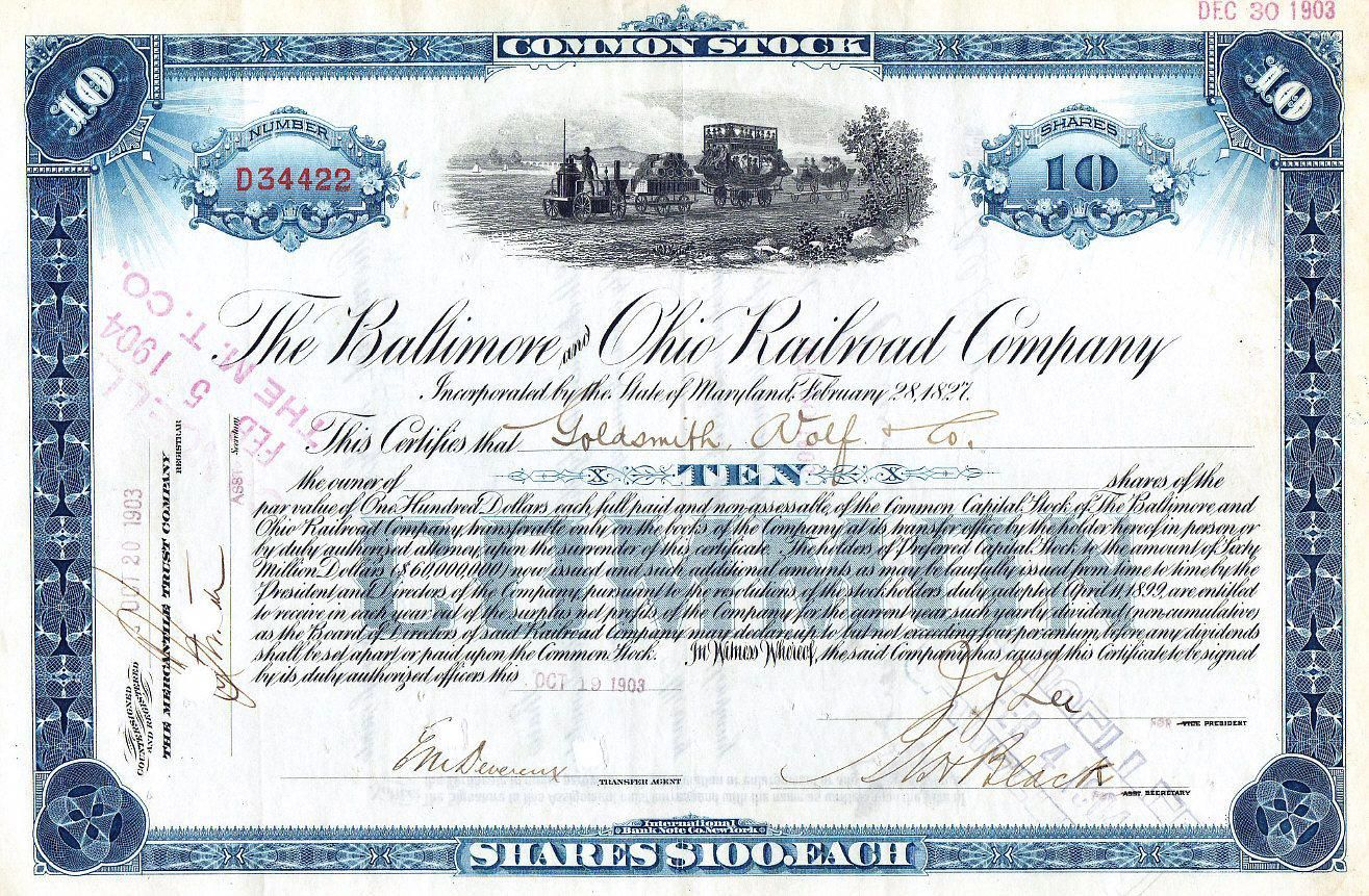Baltimore And Ohio Railroad Stock Certificate, 1903 Throughout Corporate Bond Certificate Template