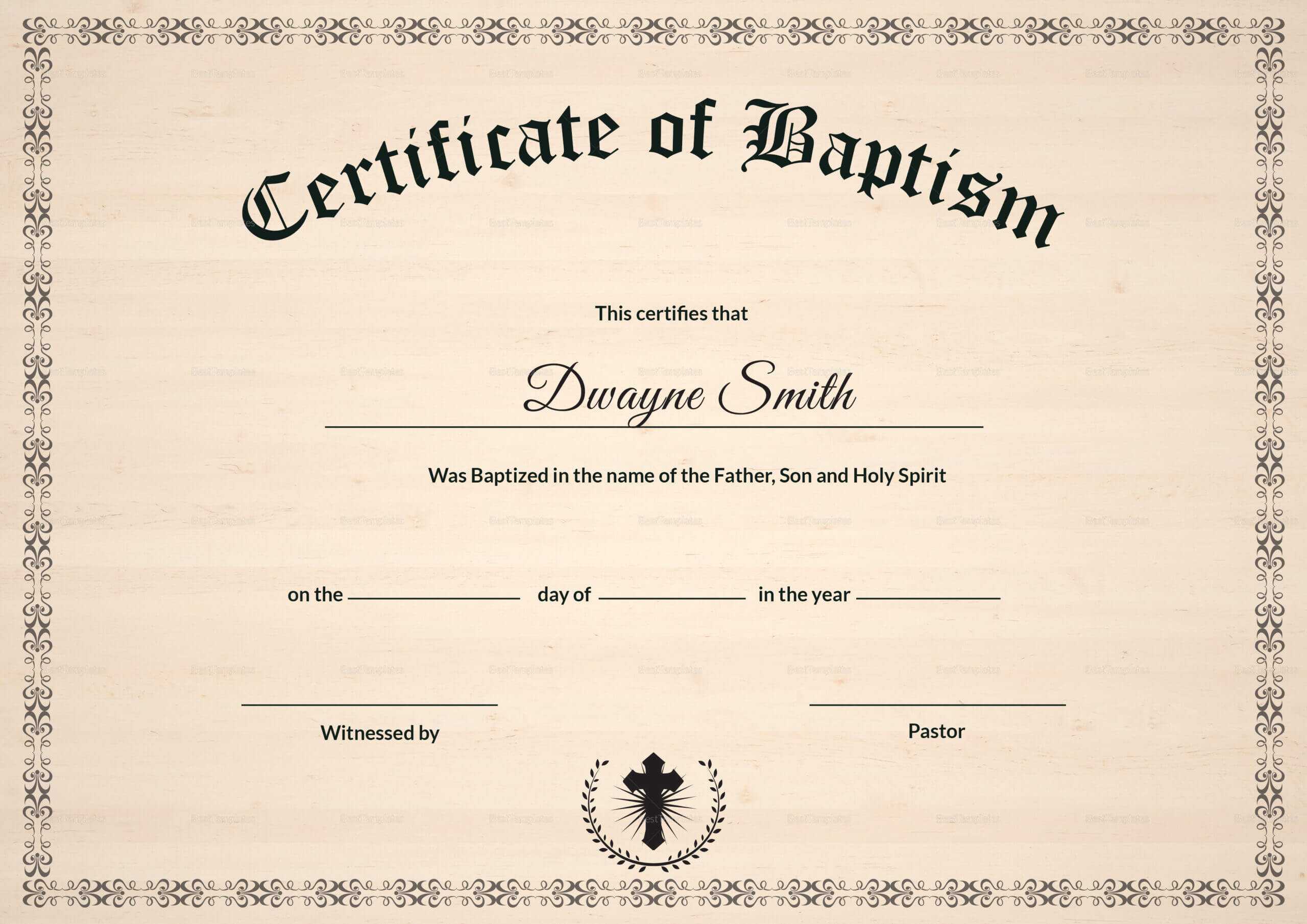 Baptism Certificate Template Regarding Baptism Certificate Template Word