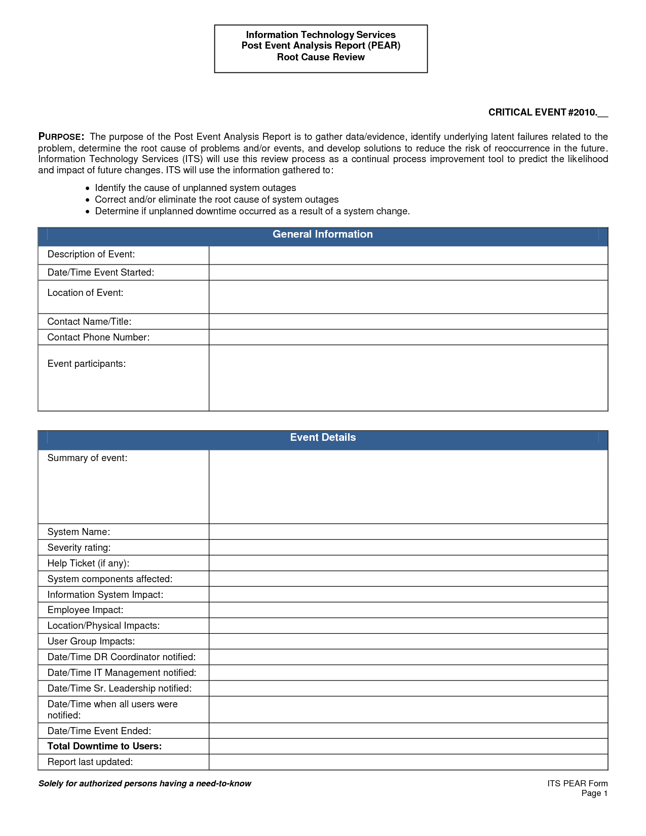 Basic Root Cause Post Event Analysis Report Template : V M D In Root Cause Report Template