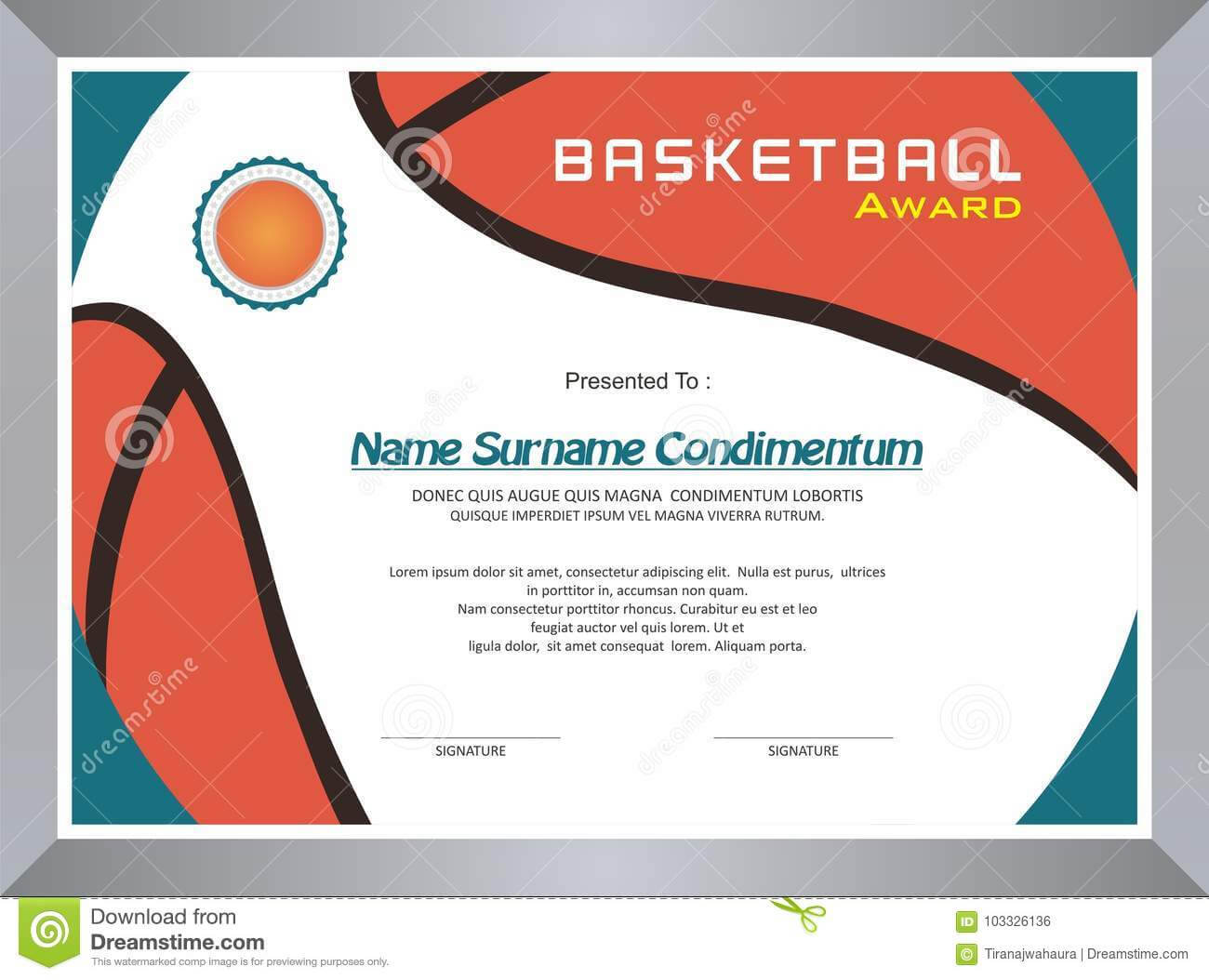 Basketball Award, Diploma Template Design Stock Vector Throughout Basketball Certificate Template