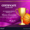 Basketball Certificate Diploma With Golden Cup In Basketball Certificate Template