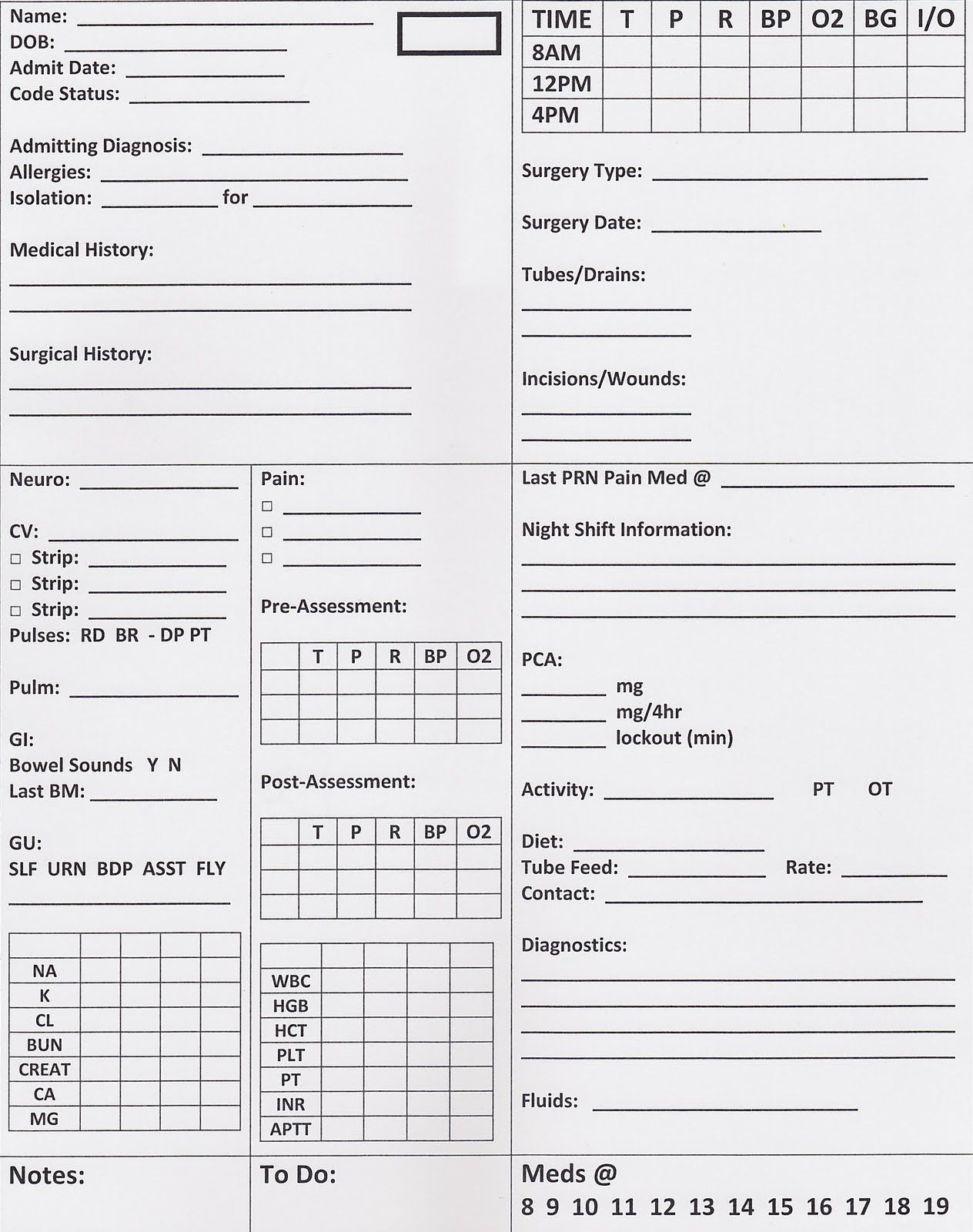 Bedside Nursing Documentation Sheet | Nursing Documentation With Nursing Assistant Report Sheet Templates