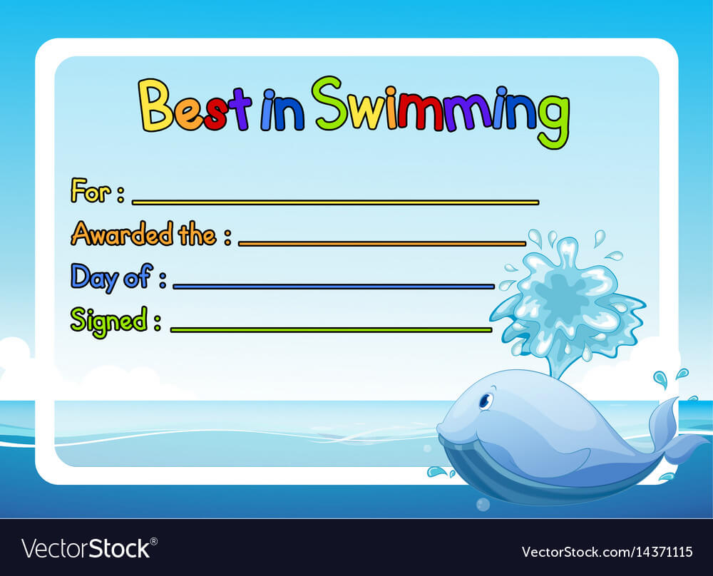 Best In Swimming Award Template With Whale In With Regard To Swimming Award Certificate Template