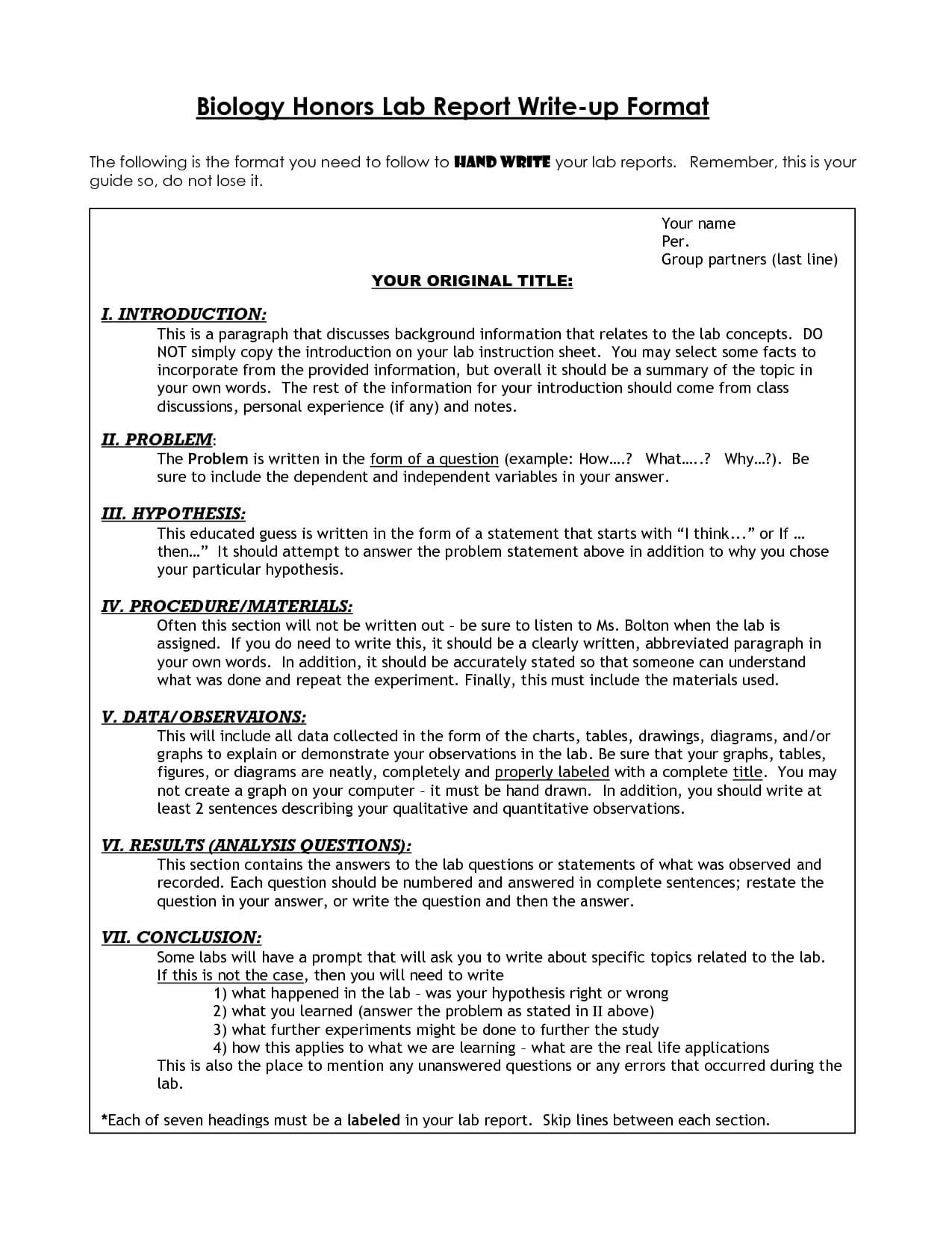 Biology Lab Report Format Example | Lab Report Template, Lab In Biology Lab Report Template