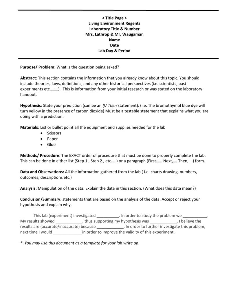 Biology Lab Report Template Throughout Template On How To Write A Report