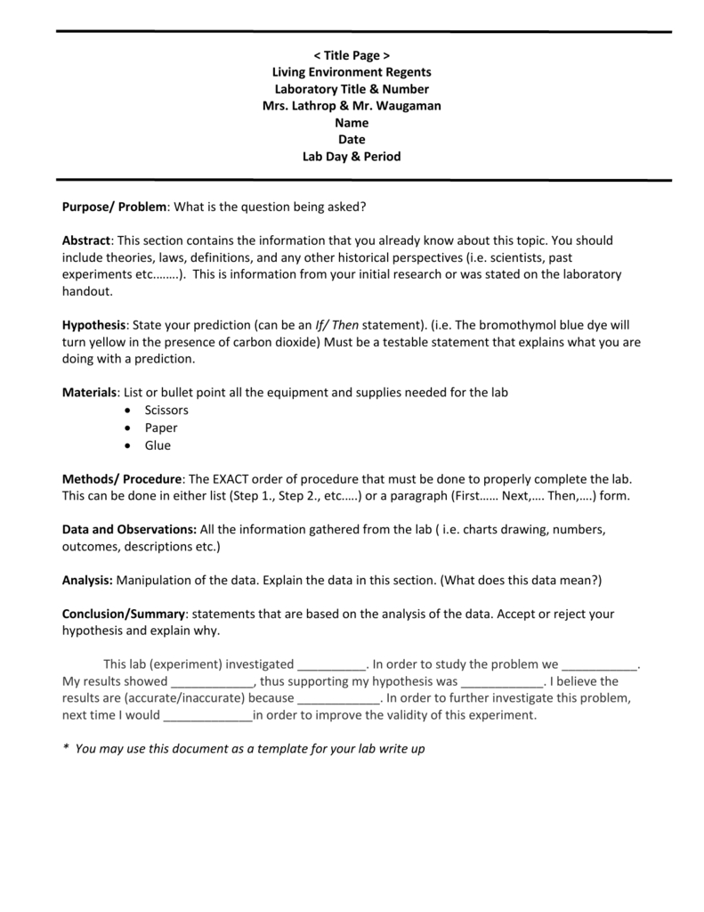 Biology Lab Report Template Within Lab Report Conclusion Template