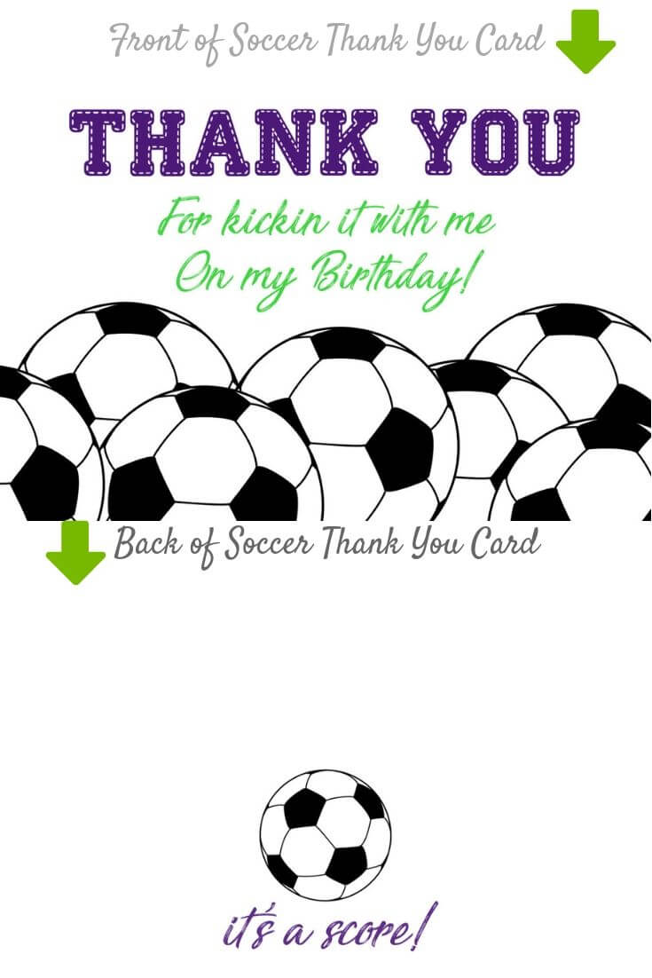 Birthday Party Thank You Cards, Purple Soccer Invitation Intended For Soccer Thank You Card Template