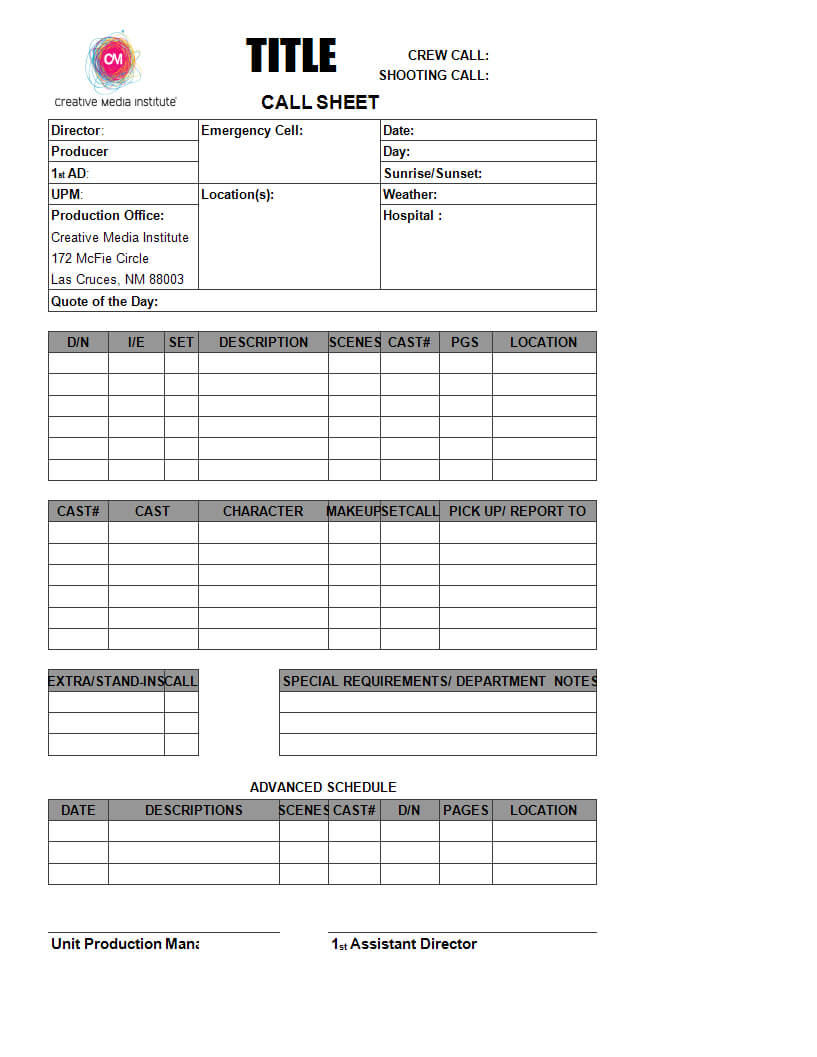 Blank Call Sheet | Templates At Allbusinesstemplates Pertaining To Blank Call Sheet Template