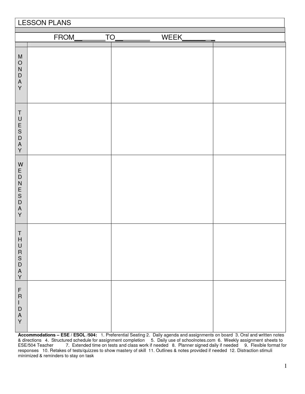Blank Lesson Plans For Teachers | Free Printable Blank Throughout Blank Preschool Lesson Plan Template