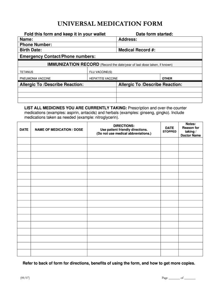 Blank Medication List Form – Fill Online, Printable Pertaining To Blank Medication List Templates