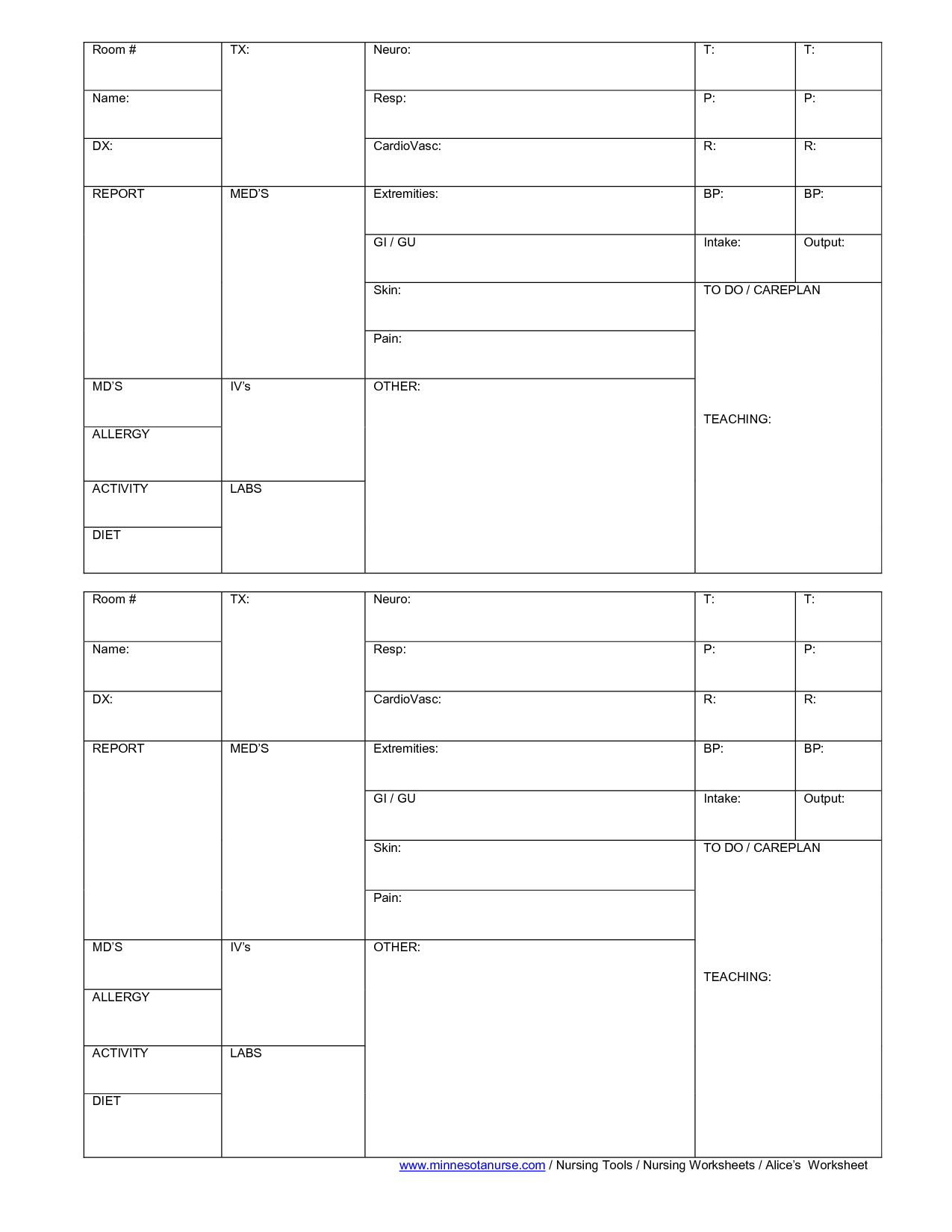 Blank Nursing Report Sheets For Newborns | Nursing Patient In Nursing Report Sheet Templates