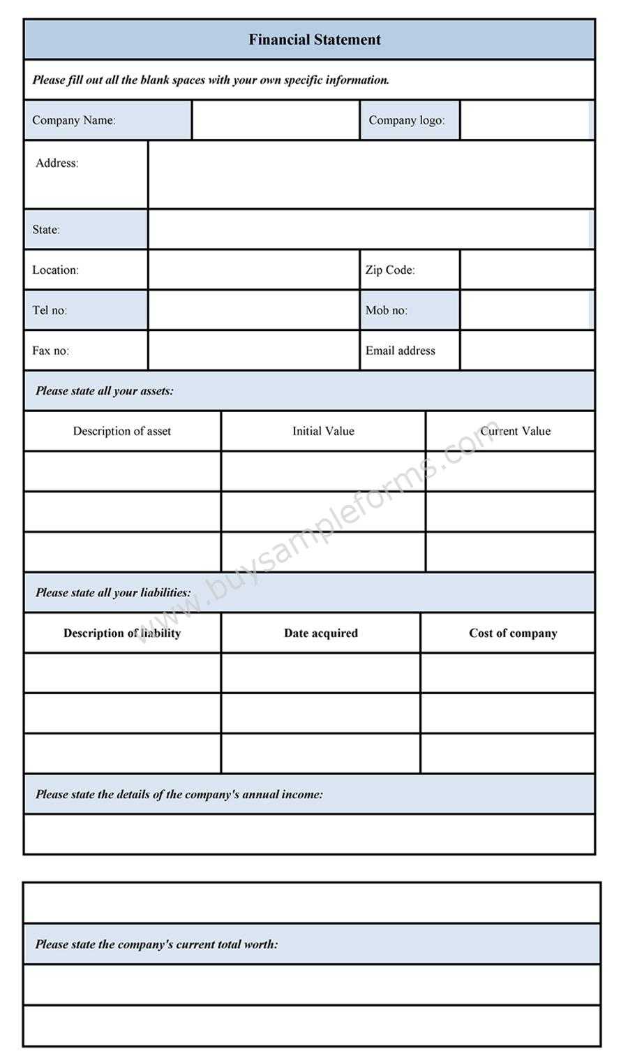 Blank Personal Financial Statement Form – Sample Forms In Blank Personal Financial Statement Template