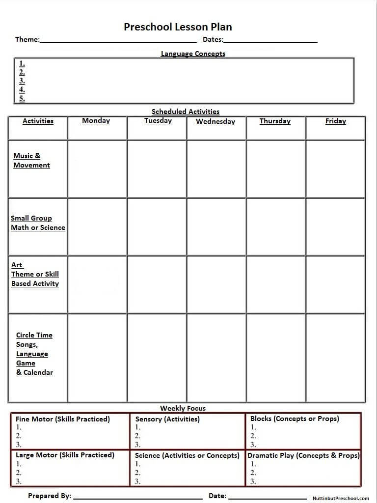 Blank Preschool Weekly Lesson Plan Template |  My For Blank Preschool Lesson Plan Template