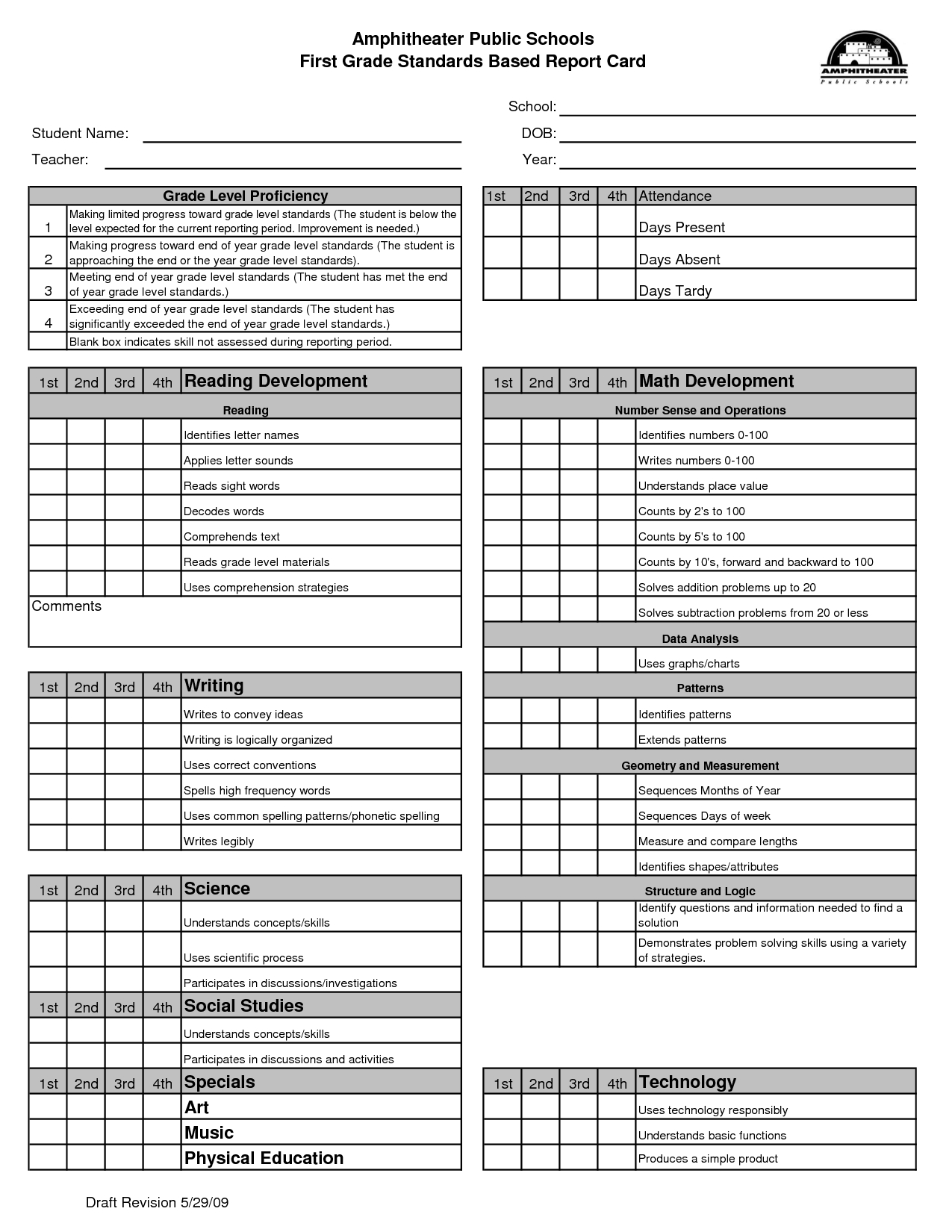 Blank Report Card Template | Kindergarten Report Cards In Kindergarten Report Card Template