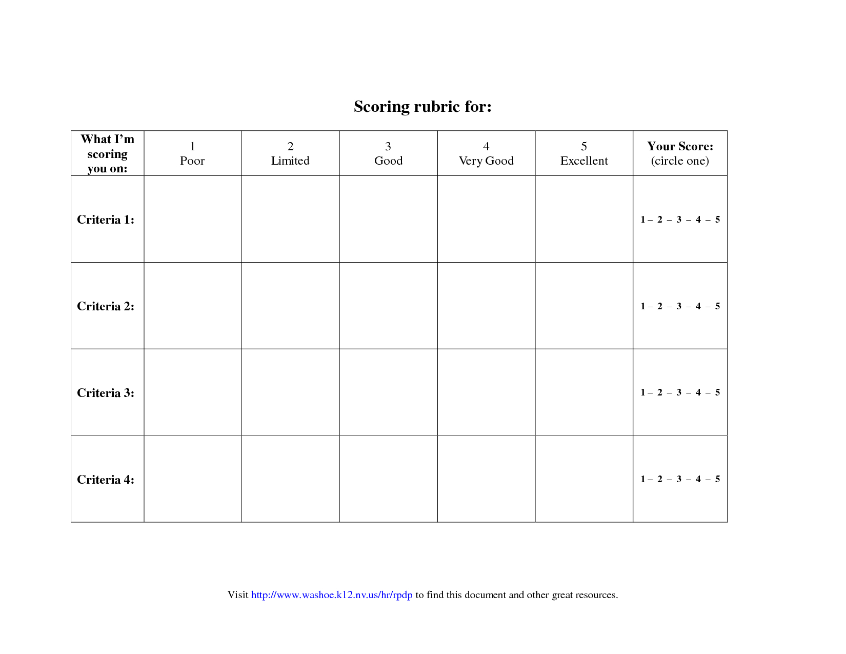 Blank Rubric Template | Point Rubric Worksheet | Rubrics Pertaining To Blank Rubric Template