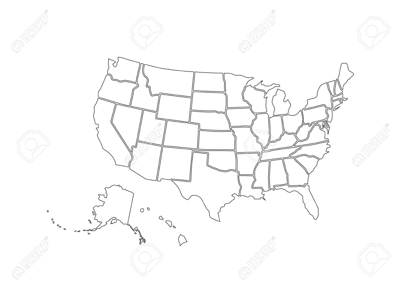 Blank Similar Usa Map Isolated On White Background. United States.. Intended For Blank Template Of The United States