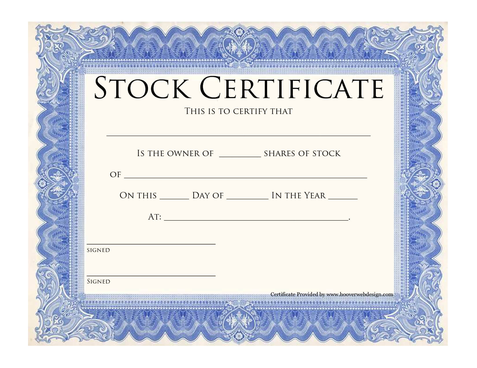 Blank Stock Certificate Template | Printable Stock Within Blank Share Certificate Template Free
