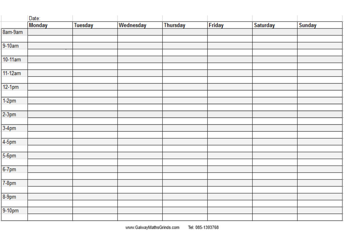 Blank+Weekly+Calendar+Template+With+Times | Timetable Inside Blank Revision Timetable Template