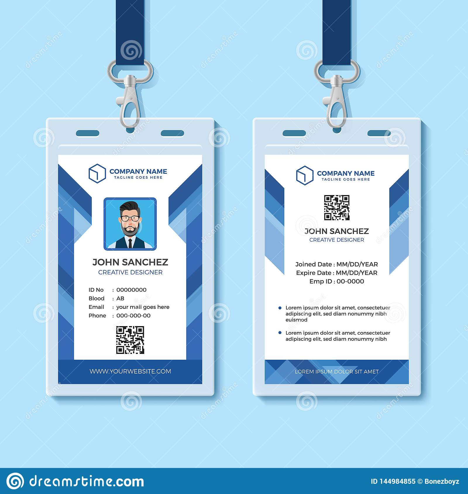 Blue Employee Id Card Design Template Stock Vector Intended For Template For Id Card Free Download