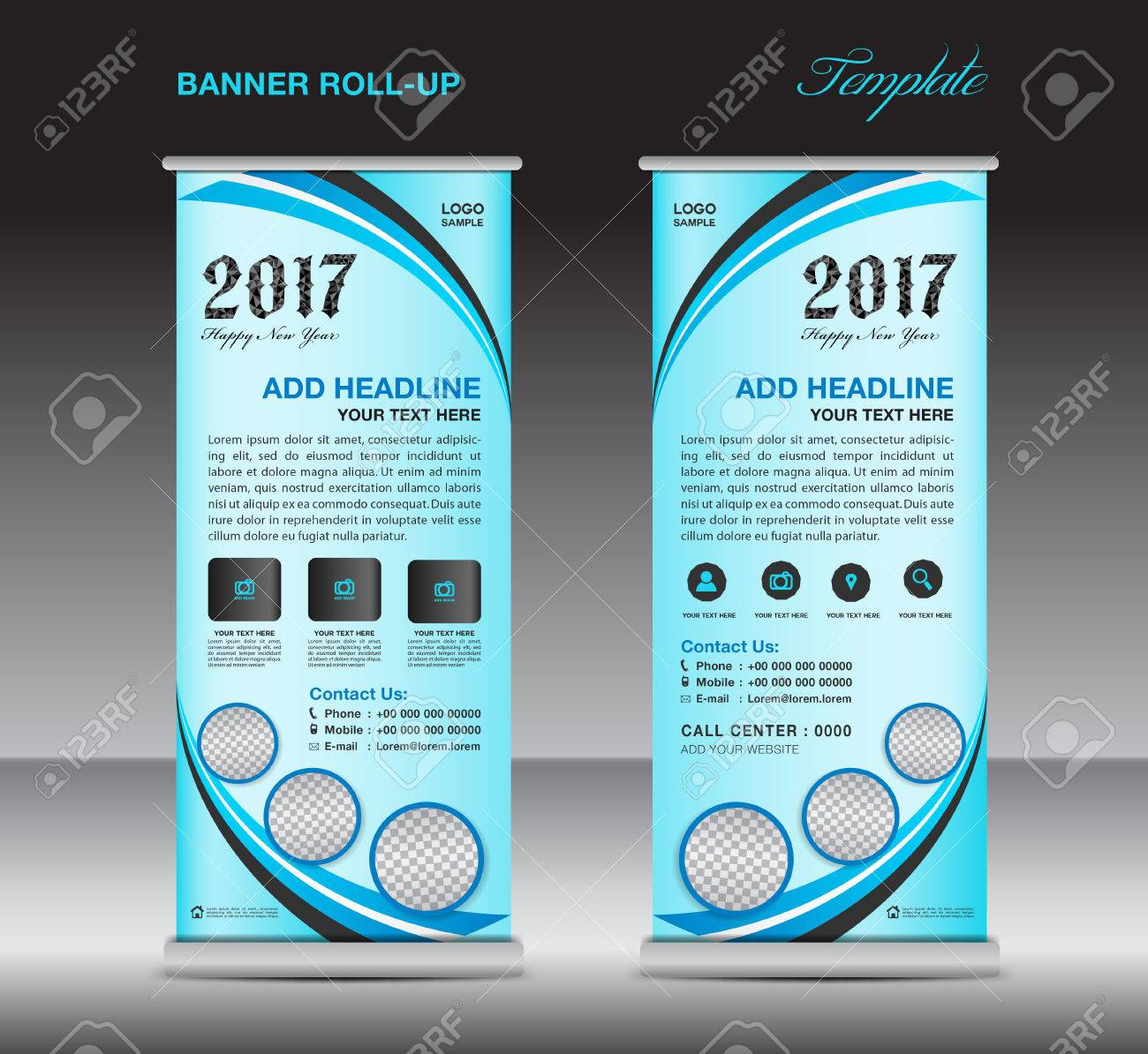Blue Roll Up Banner Template, Stand Template, Banner Design,.. Inside Pop Up Banner Design Template
